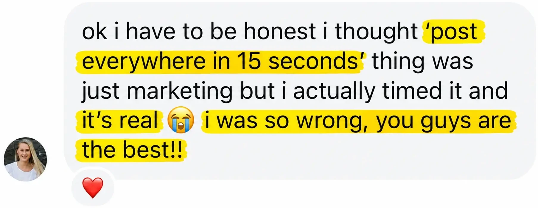 Auto-publishing social media tool testimonial, real Viraly Post customer result