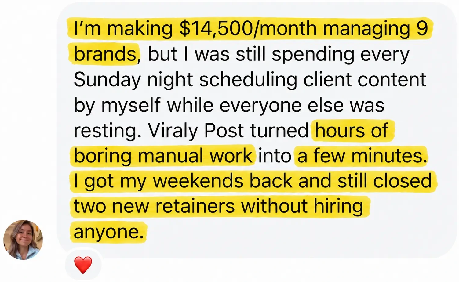 Viraly Post customer result with social media scheduling automation