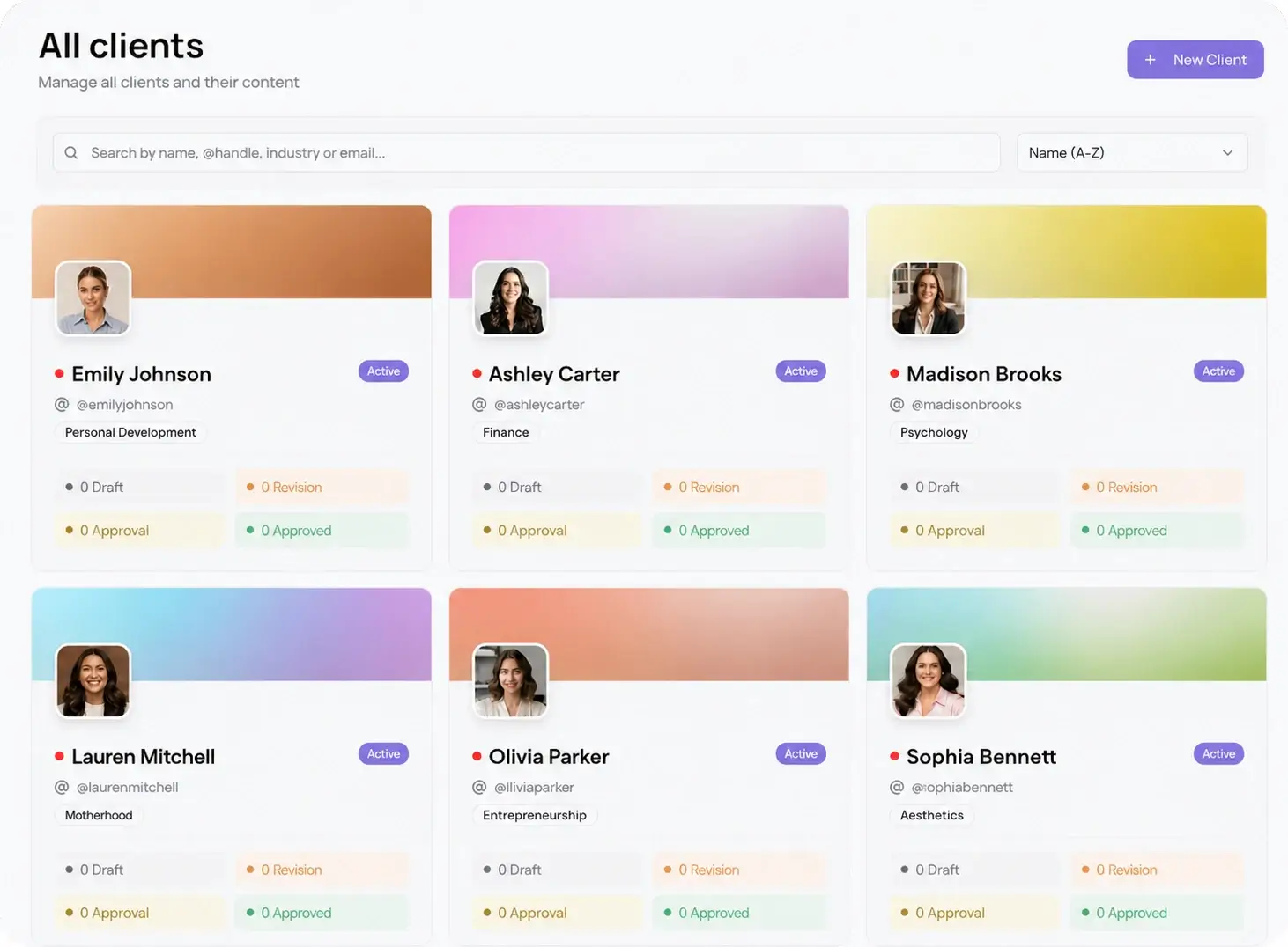Viraly Post client dashboard, every client has their own dedicated workspace